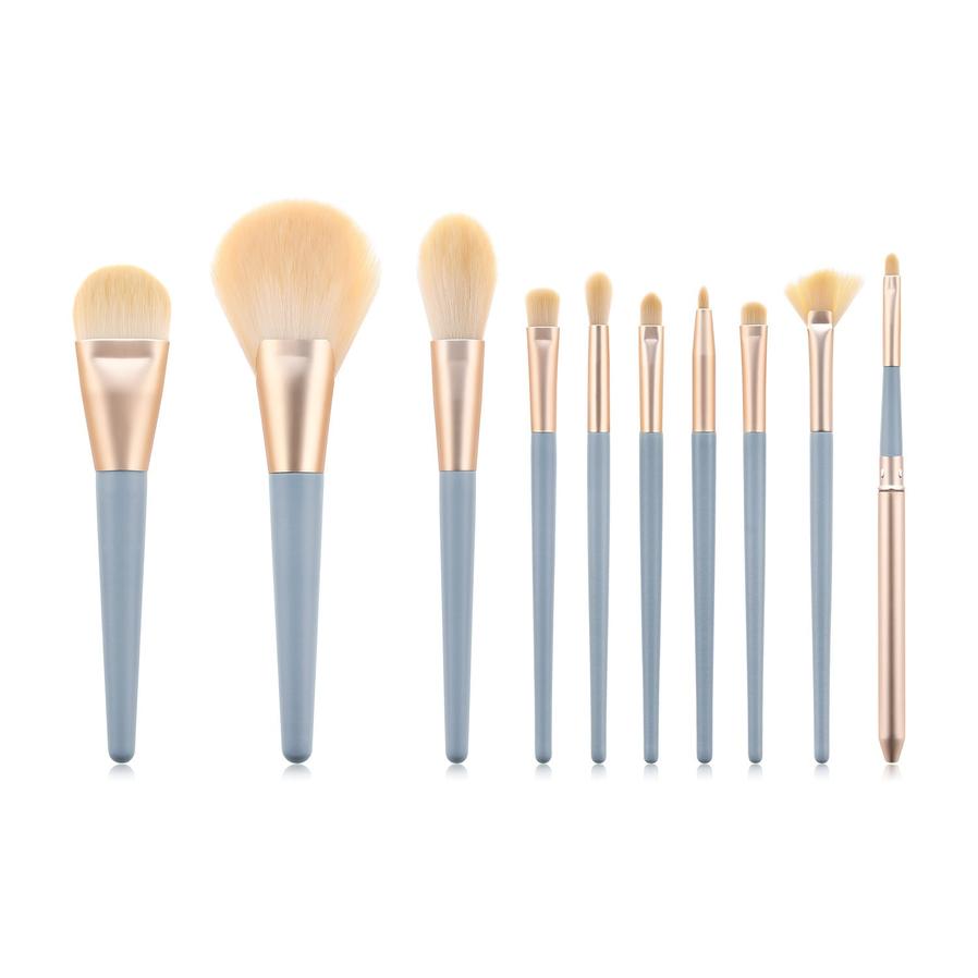 HKM-131091 10-Piece Makeup Brush Set with Wooden Handle and Nylon Bristles