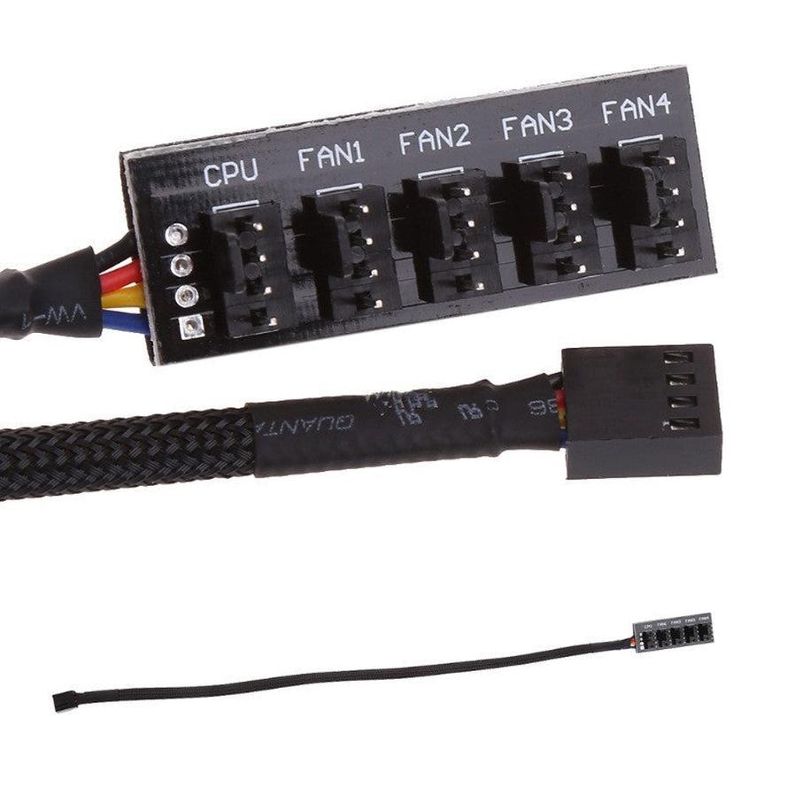 HKM-131091 5-Port 4-Pin PWM CPU Fan Hub with PWM Control for System Fans - Nylon & Plastic - Black