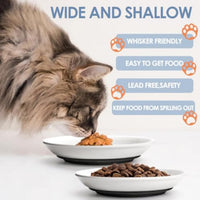 HKM-1311933 Whisker-Friendly Ceramic Cat Bowls with Non-Slip Silicone Base for Food and Water