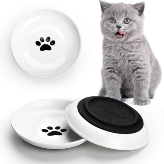 HKM-1311933 Whisker-Friendly Ceramic Cat Bowls with Non-Slip Silicone Base for Food and Water
