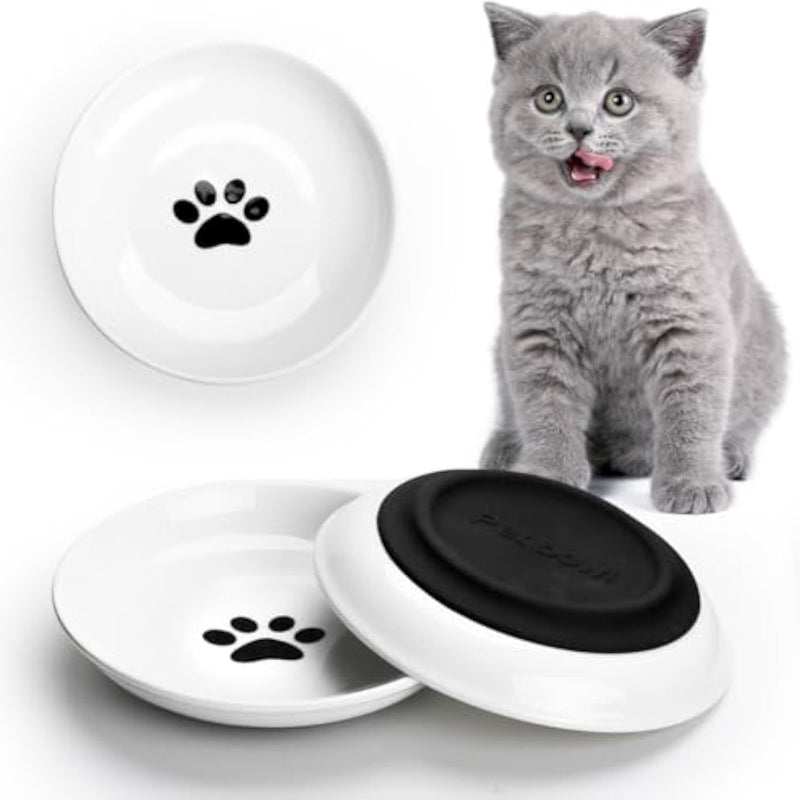 HKM-1311933 Whisker-Friendly Ceramic Cat Bowls with Non-Slip Silicone Base for Food and Water