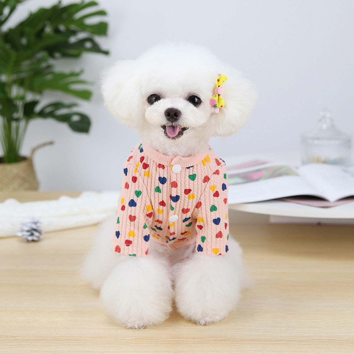 HKM-1312317 Stylish Two-Legged Pet Shirt in White or Pink with Love Design