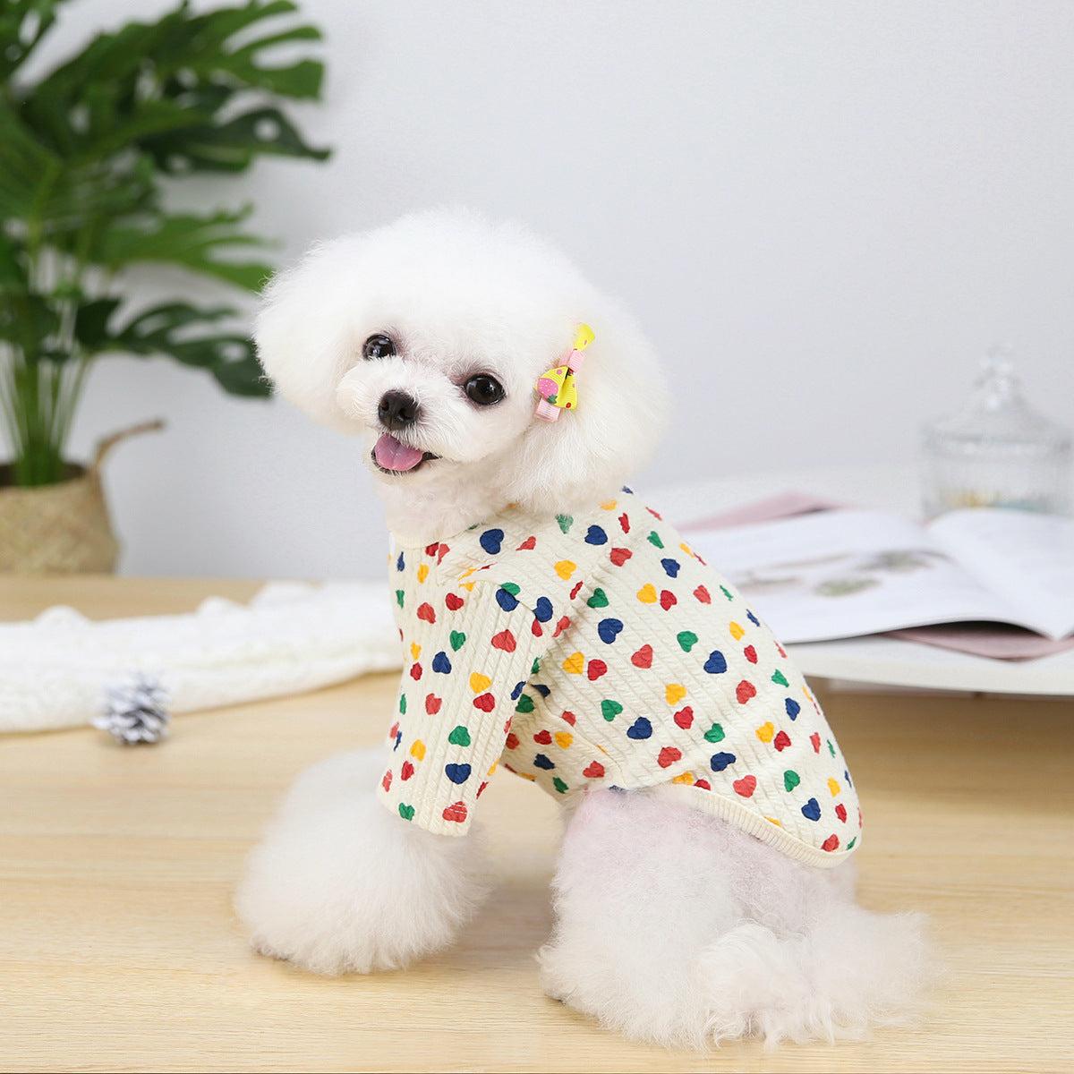 HKM-1312317 Stylish Two-Legged Pet Shirt in White or Pink with Love Design