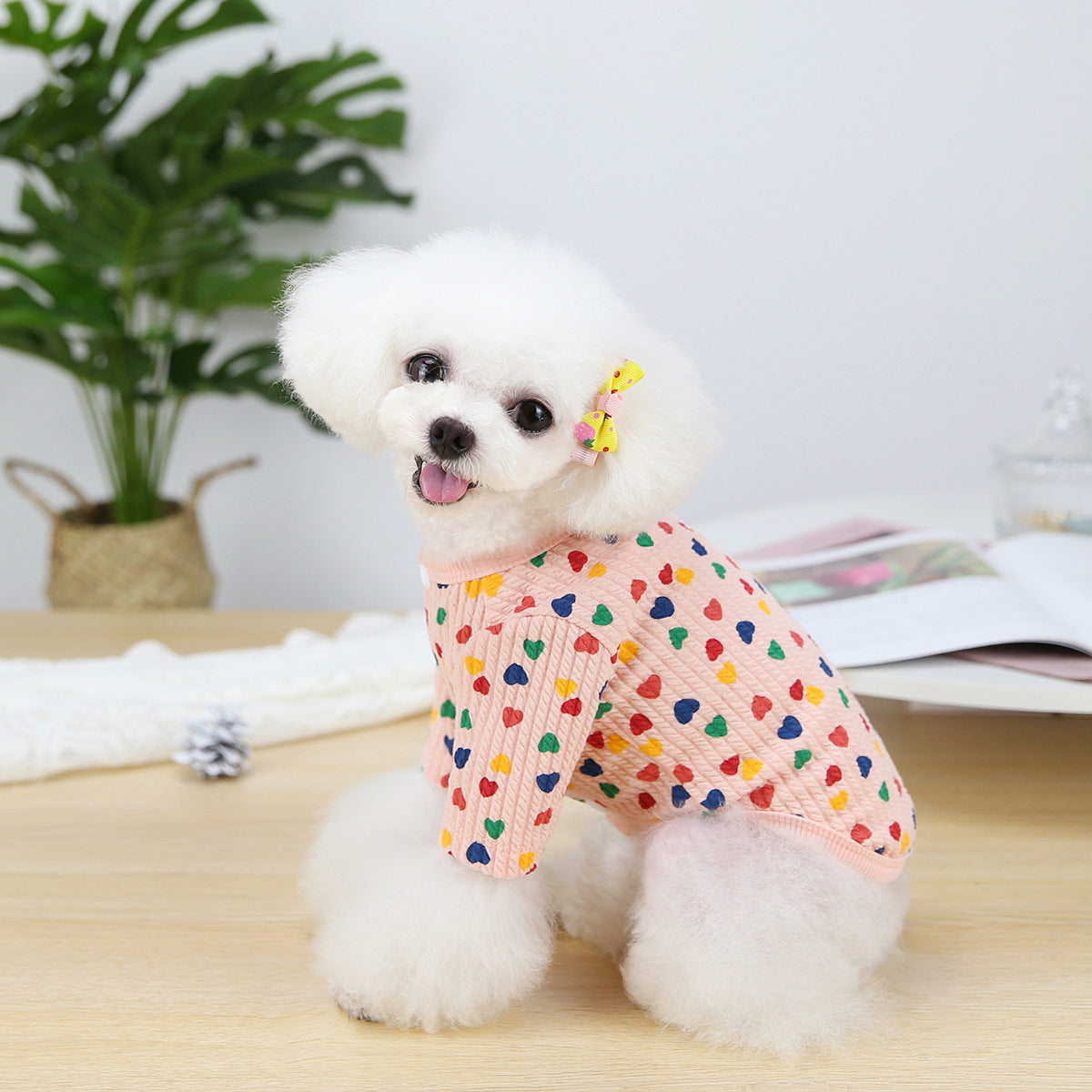 HKM-1312317 Stylish Two-Legged Pet Shirt in White or Pink with Love Design