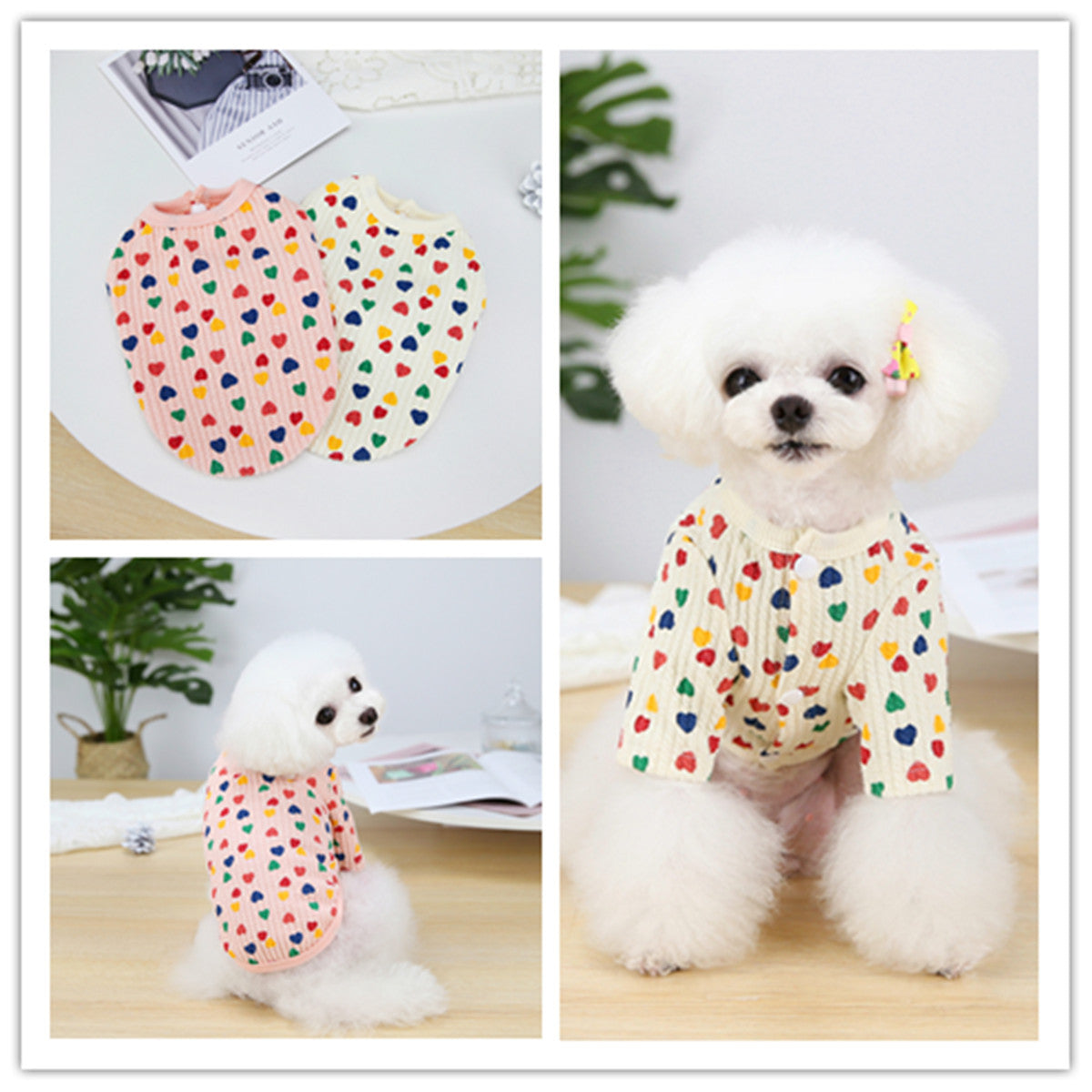 HKM-1312317 Stylish Two-Legged Pet Shirt in White or Pink with Love Design