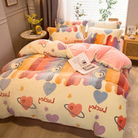 HKM-131347 Milk Velvet Cartoon Duvet Set - Double Sided Cover with Pillowcases, Assorted Designs