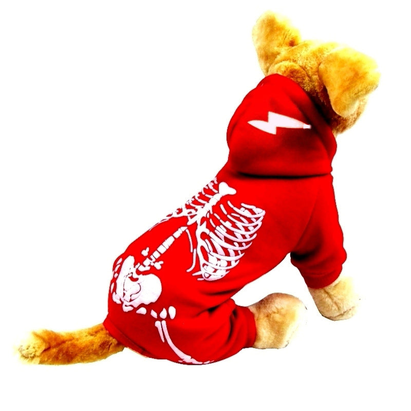 HKM-1319869 Luminous Skeleton Dog Sweater for Pets - Black and Red, Sizes S, M, L, XL