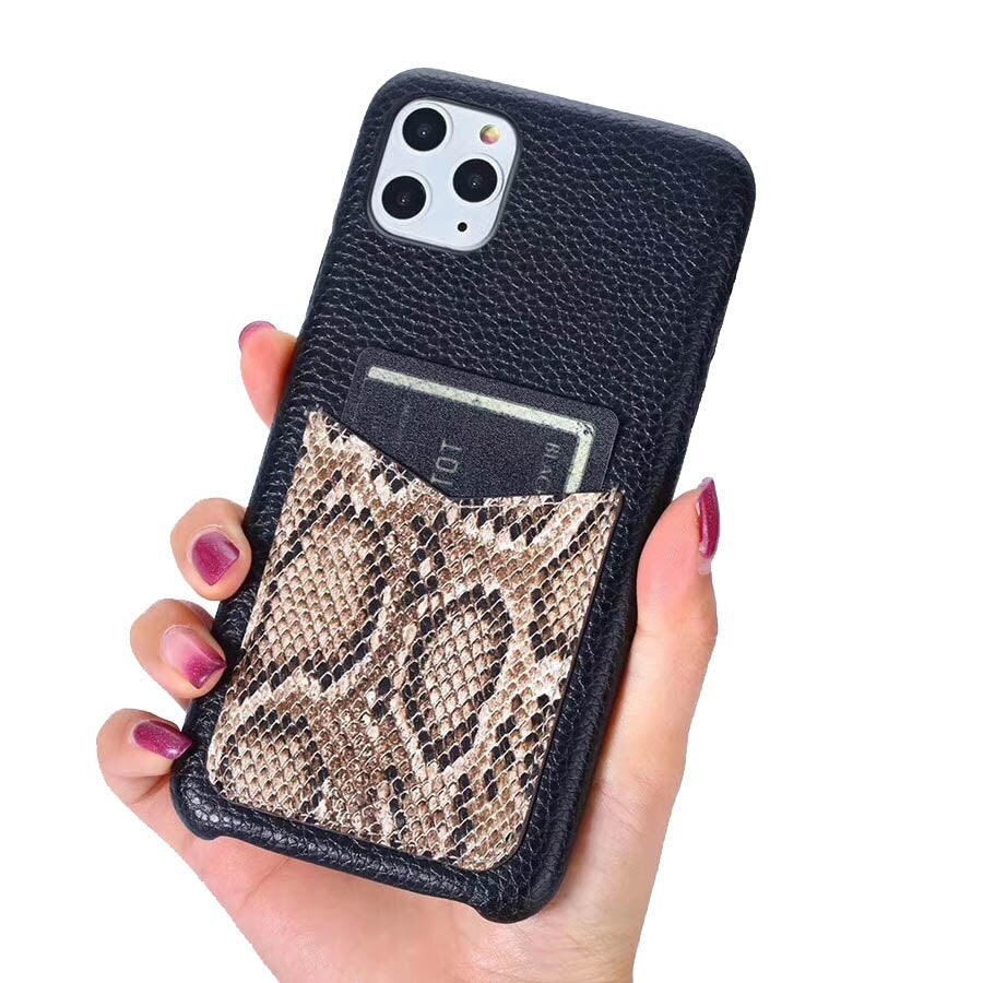 HKM-132115 Snake Pattern Shockproof Mobile Phone Case with Card Pocket - Eco-Friendly PU Material
