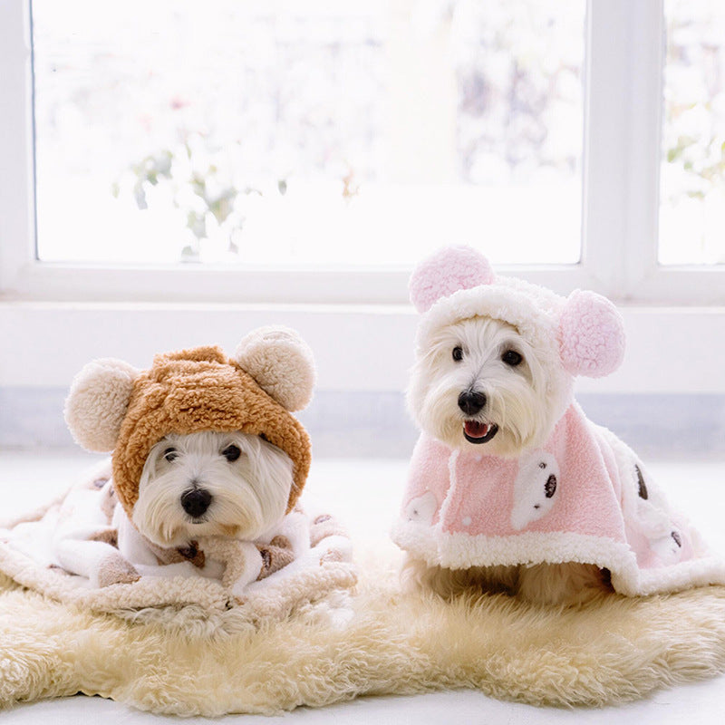HKM-1325629 Cozy Thicken Cotton Cloak for Dogs - Available in Brown and Pink, Sizes S to L