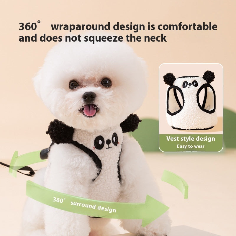 HKM-1327037 Lambswool Dog Leash with Animal-Shaped Handle in White Panda and Pink Bear Designs