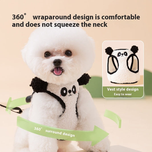 HKM-1327037 Lambswool Dog Leash with Animal-Shaped Handle in White Panda and Pink Bear Designs