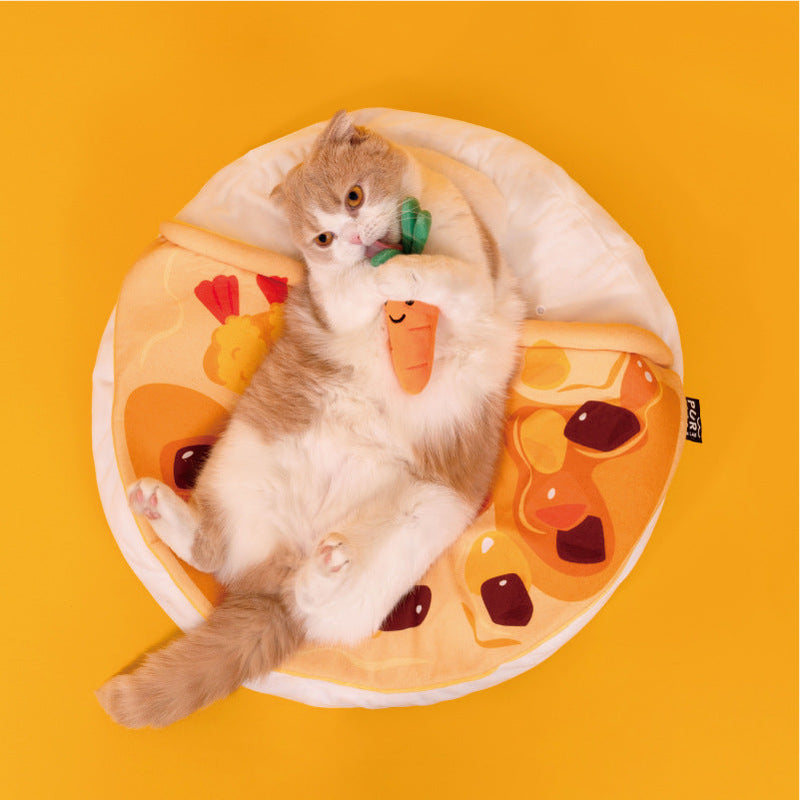 HKM-1327293 Cozy Curry Rice Cat Quilt for Sleeping, Removable & Washable Option Available