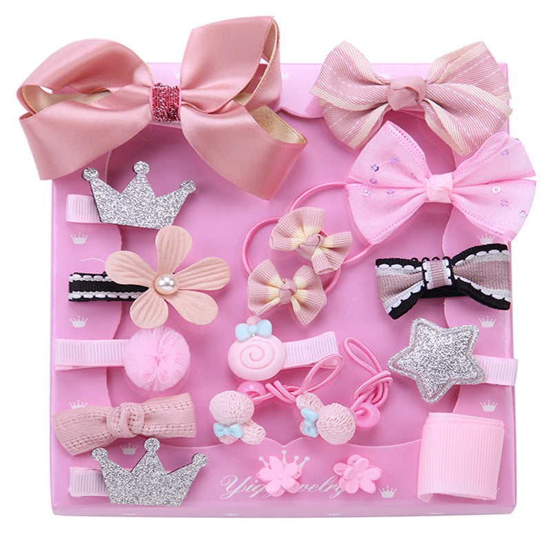 HKM-132755 Children's Handmade Hair Accessories Set with Bows - 18-Piece Collection in Various Colors and Packaging Options