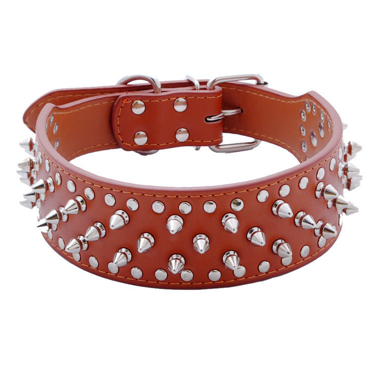 HKM-1329213 Rivet Design PU Leather Dog Collar for Medium and Large Breeds in Various Colors