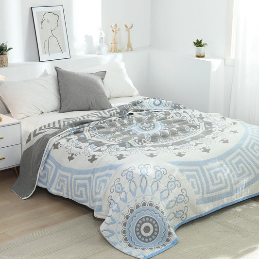 HKM-133011 Bohemian Floral Pure Cotton Washed Five-Layer Towel Blanket for Spring and Autumn