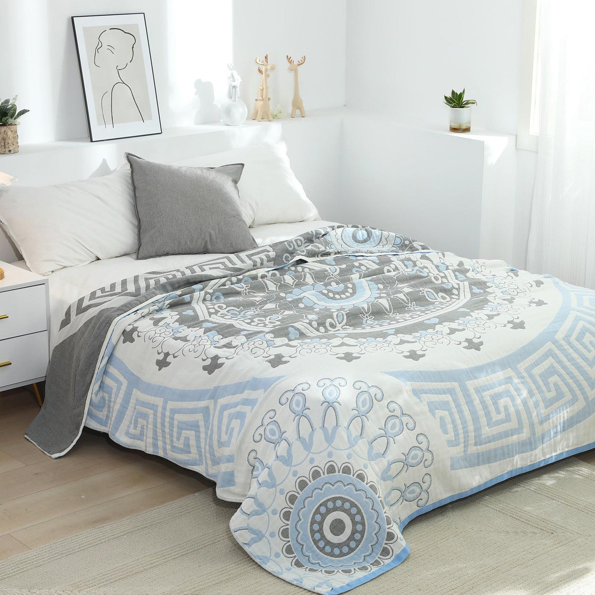 HKM-133011 Bohemian Floral Pure Cotton Washed Five-Layer Towel Blanket for Spring and Autumn
