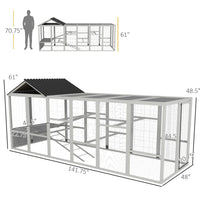 HKM-1330877 Wooden Chicken Coop Run for 6-10 Chickens with Storage, Perches and Lockable Door - 141.75" x 48" x 61" Gray