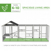 HKM-1330877 Wooden Chicken Coop Run for 6-10 Chickens with Storage, Perches and Lockable Door - 141.75" x 48" x 61" Gray