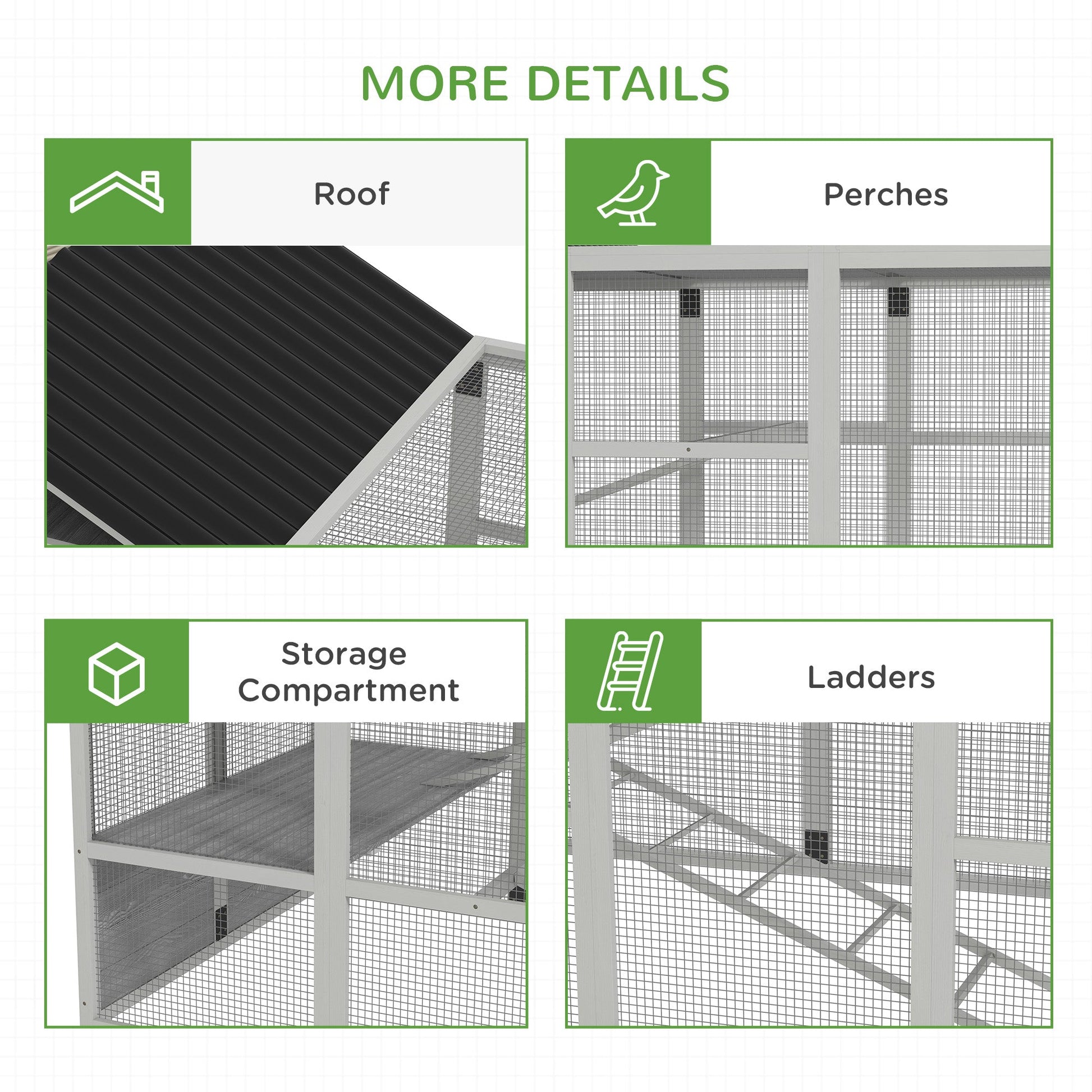 HKM-1330877 Wooden Chicken Coop Run for 6-10 Chickens with Storage, Perches and Lockable Door - 141.75" x 48" x 61" Gray