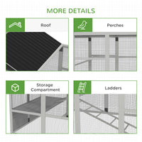 HKM-1330877 Wooden Chicken Coop Run for 6-10 Chickens with Storage, Perches and Lockable Door - 141.75" x 48" x 61" Gray