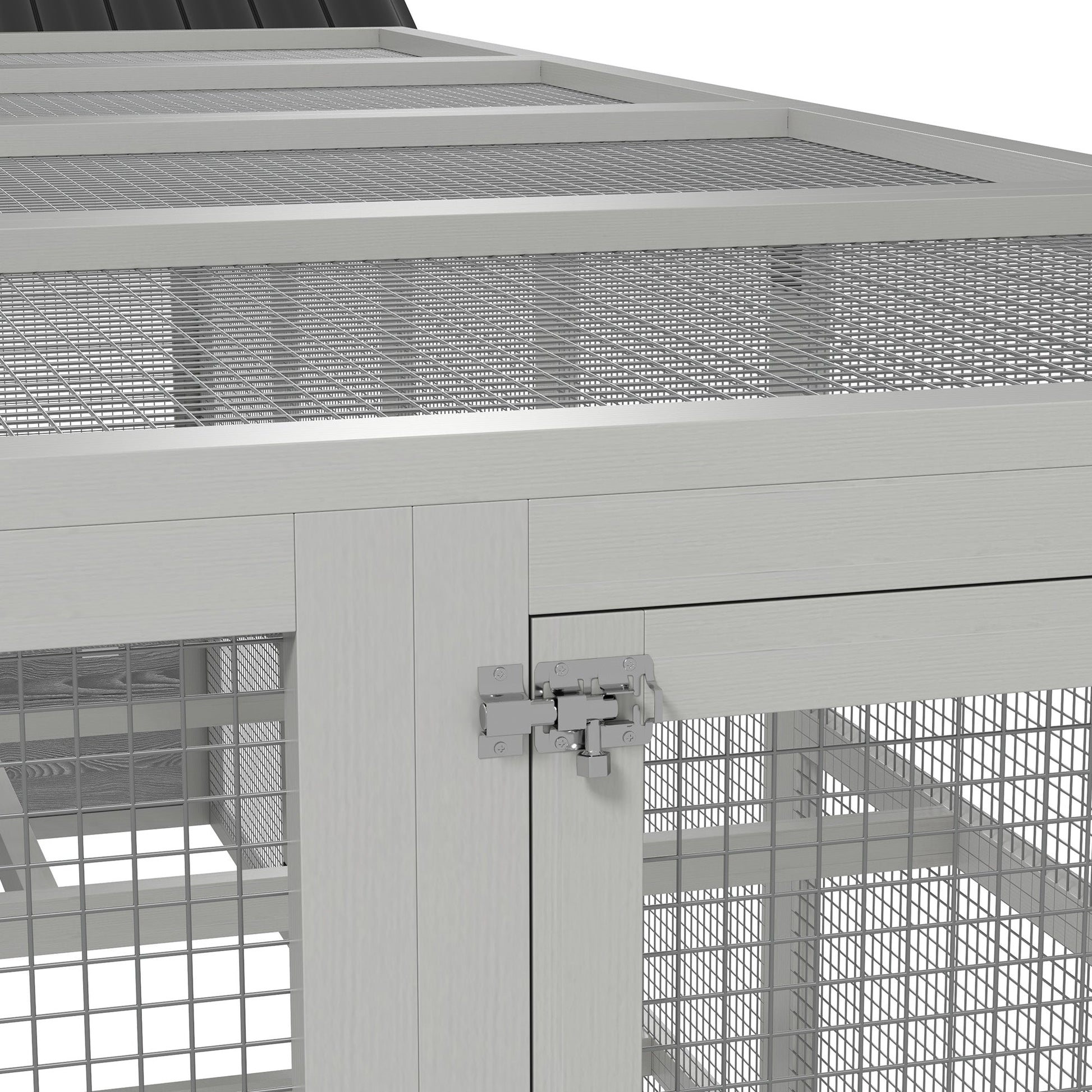 HKM-1330877 Wooden Chicken Coop Run for 6-10 Chickens with Storage, Perches and Lockable Door - 141.75" x 48" x 61" Gray