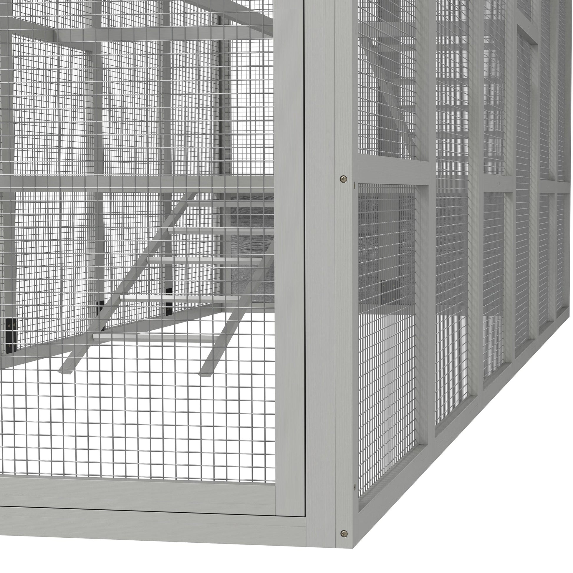 HKM-1330877 Wooden Chicken Coop Run for 6-10 Chickens with Storage, Perches and Lockable Door - 141.75" x 48" x 61" Gray