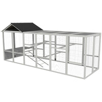 HKM-1330877 Wooden Chicken Coop Run for 6-10 Chickens with Storage, Perches and Lockable Door - 141.75" x 48" x 61" Gray