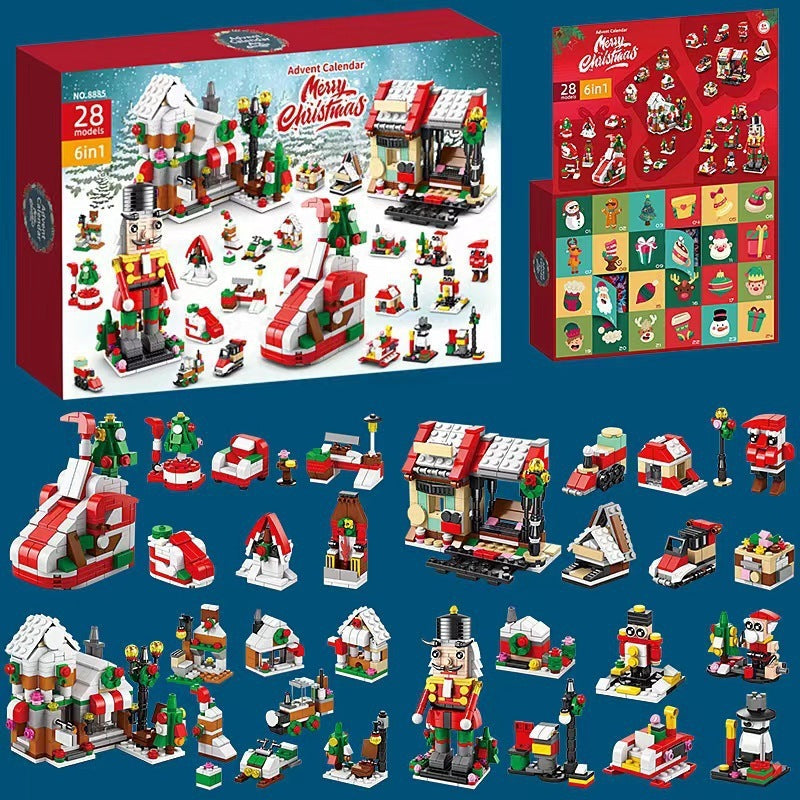 HKM-133139 Assembled Small Building Block Ornaments Set for Christmas - Nutcracker, Sled, and Tree Models