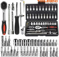 HKM-133203 46-Piece Portable Screwdriver and Socket Bit Set with Ratchet Wrench and Extension Bar in Carry Case