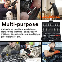 HKM-133203 46-Piece Portable Screwdriver and Socket Bit Set with Ratchet Wrench and Extension Bar in Carry Case
