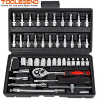 HKM-133203 46-Piece Portable Screwdriver and Socket Bit Set with Ratchet Wrench and Extension Bar in Carry Case
