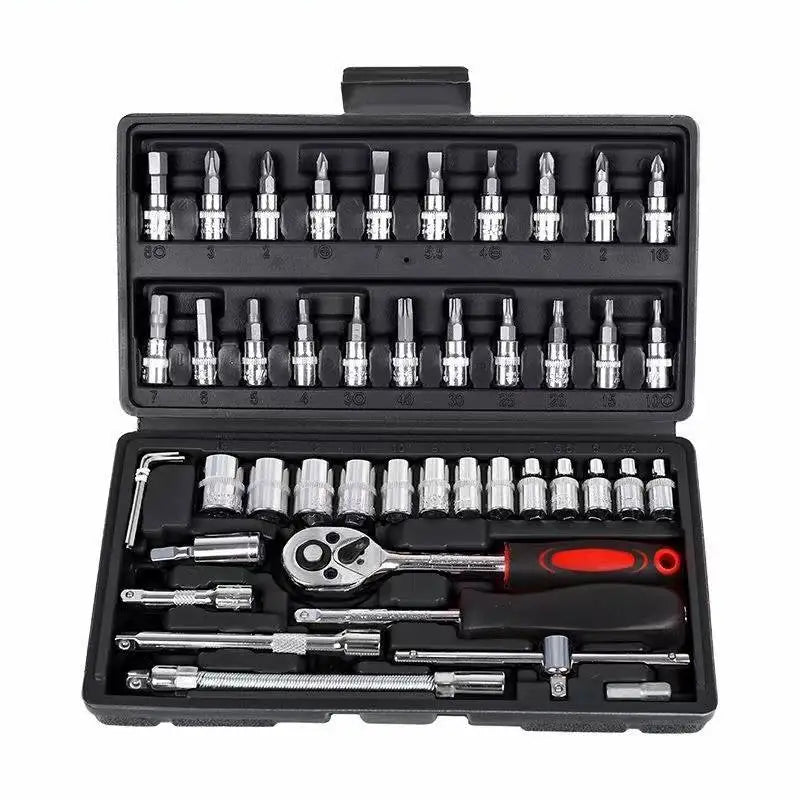 HKM-133203 46-Piece Portable Screwdriver and Socket Bit Set with Ratchet Wrench and Extension Bar in Carry Case
