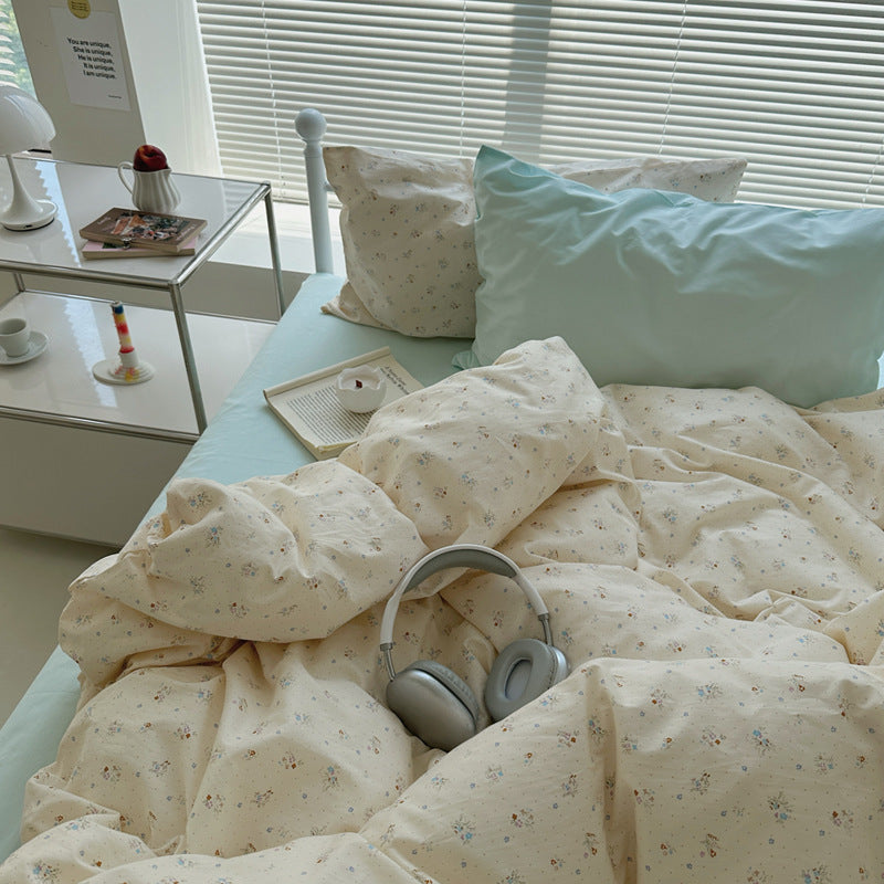 HKM-133331 Small Flower Cotton Bed Sheet Set – Four-Piece Bedding Collection for Various Bed Sizes