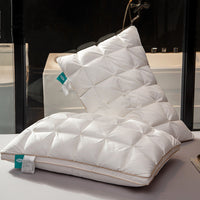HKM-133459 Goose Down Pillows in Various Colors - Soft Silk Fabric, Bread Grid Design, Single/Pair Options