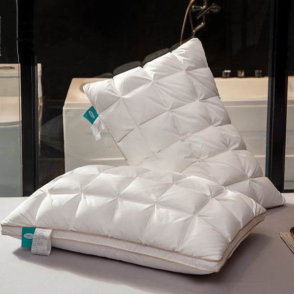 HKM-133459 Goose Down Pillows in Various Colors - Soft Silk Fabric, Bread Grid Design, Single/Pair Options