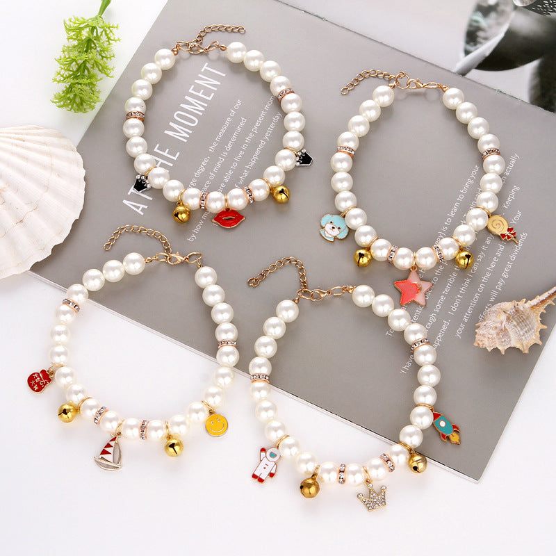 HKM-1334973 Fashionable Pearl Pet Collar in Cartoon & Stylish Designs - Available in Multiple Styles and Sizes