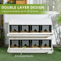 HKM-1336637 8 Compartment Wooden Chicken Nesting Box with Egg Collection Trays and Perches for 16-32 Hens