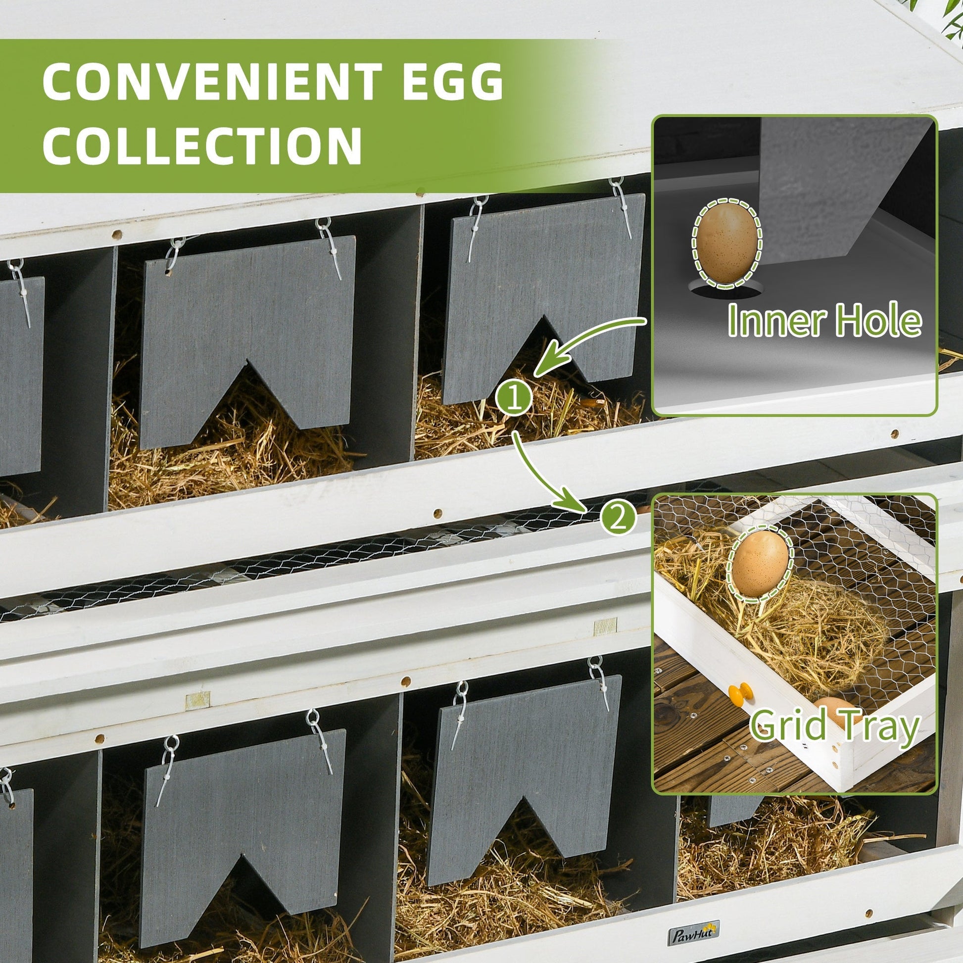 HKM-1336637 8 Compartment Wooden Chicken Nesting Box with Egg Collection Trays and Perches for 16-32 Hens