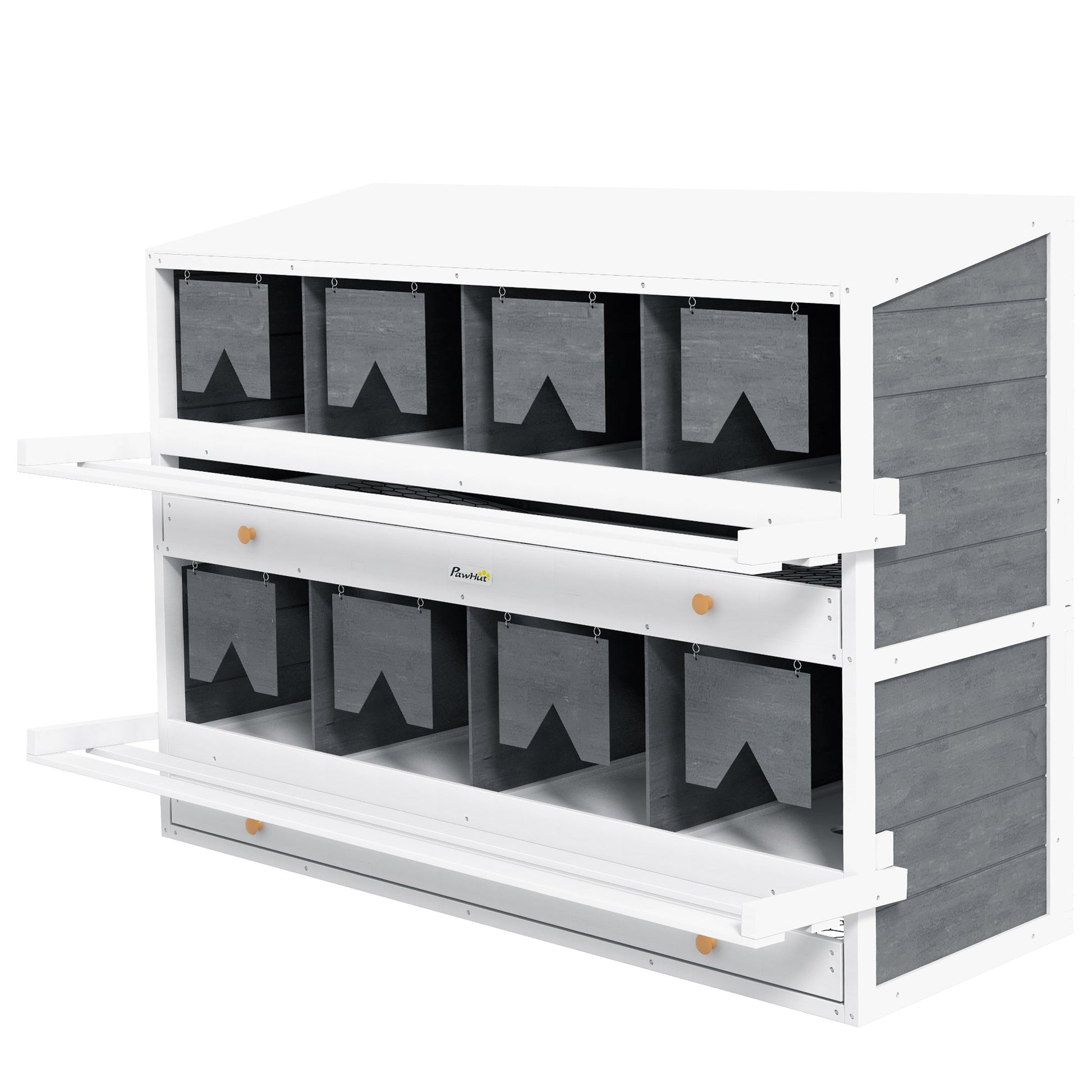 HKM-1336637 8 Compartment Wooden Chicken Nesting Box with Egg Collection Trays and Perches for 16-32 Hens