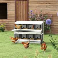 HKM-1336637 8 Compartment Wooden Chicken Nesting Box with Egg Collection Trays and Perches for 16-32 Hens