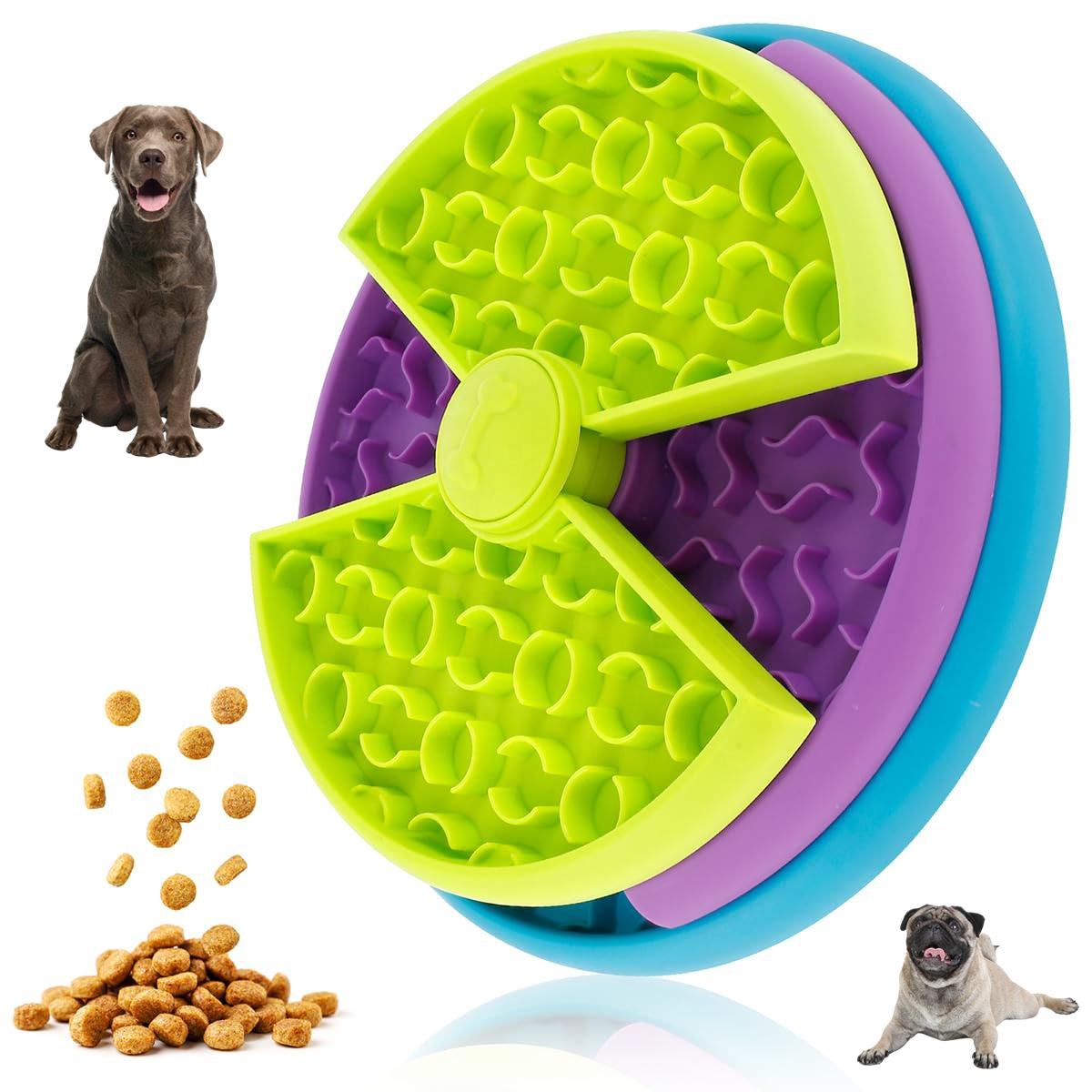 HKM-1336765 3-in-1 Slow Feeder Bowl with Rotating Tiers and Lick Mat for Medium & Large Dogs