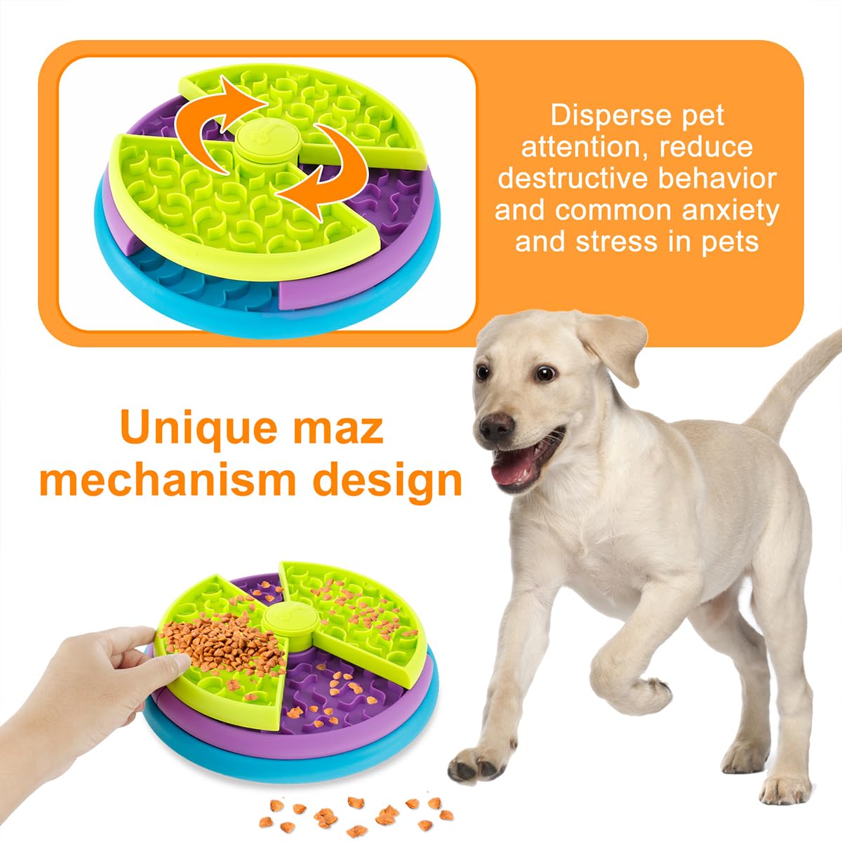 HKM-1336765 3-in-1 Slow Feeder Bowl with Rotating Tiers and Lick Mat for Medium & Large Dogs