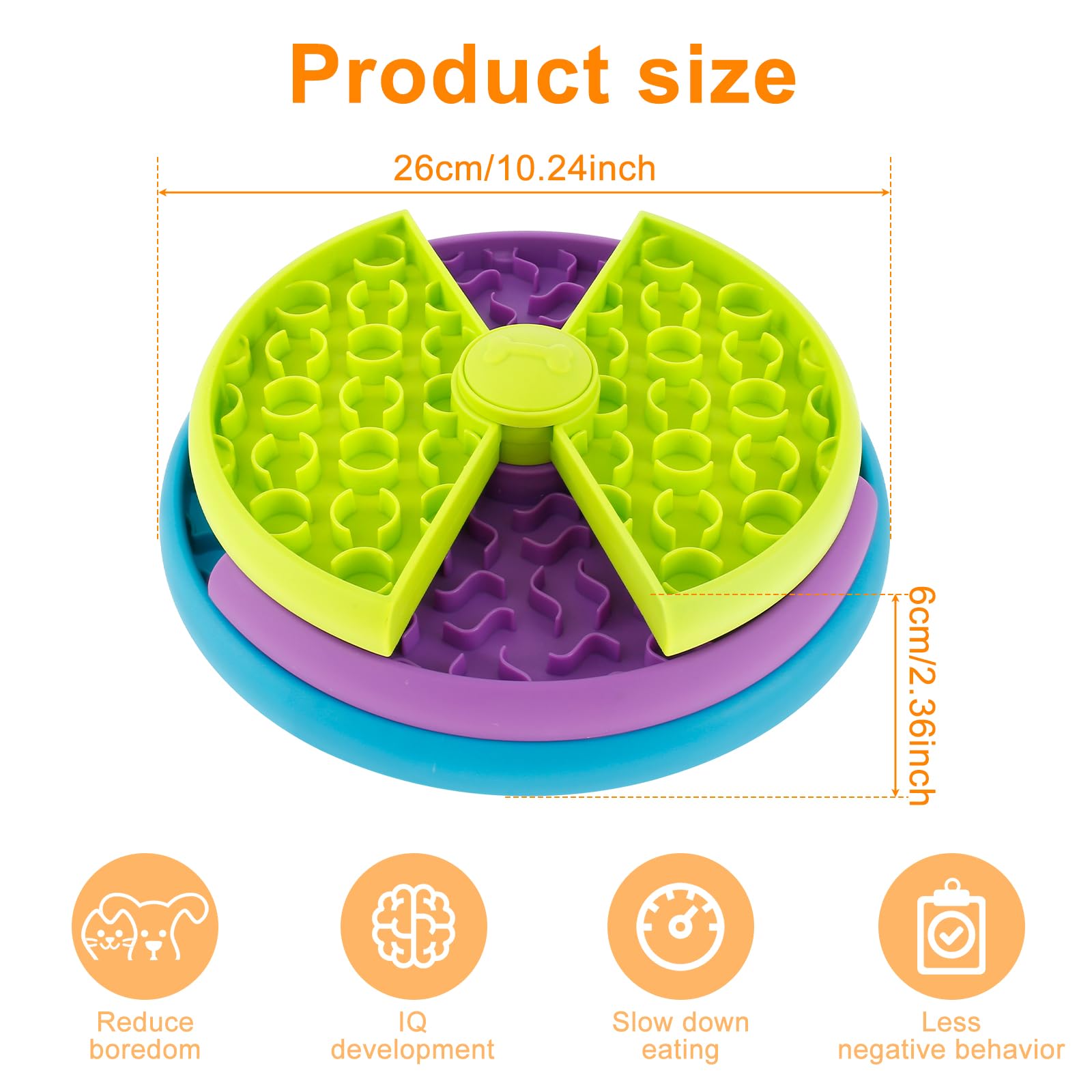 HKM-1336765 3-in-1 Slow Feeder Bowl with Rotating Tiers and Lick Mat for Medium & Large Dogs
