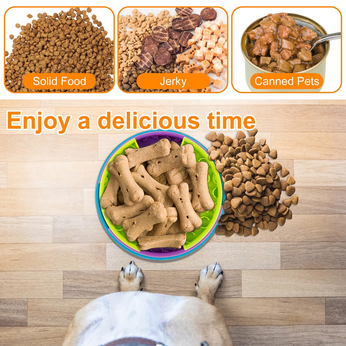 HKM-1336765 3-in-1 Slow Feeder Bowl with Rotating Tiers and Lick Mat for Medium & Large Dogs