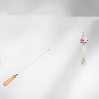 HKM-1339581 Telescopic Steel Wire Cat Toy with Beech Handle and Bell, Durable Funny Cat Stick