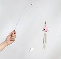 HKM-1339581 Telescopic Steel Wire Cat Toy with Beech Handle and Bell, Durable Funny Cat Stick