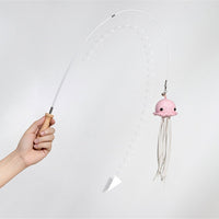 HKM-1339581 Telescopic Steel Wire Cat Toy with Beech Handle and Bell, Durable Funny Cat Stick