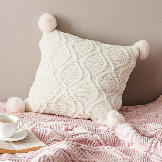 HKM-134227 Knitted Nordic Style Wind Ball Pillow - 45x45cm, Available in Snow Ball Colors