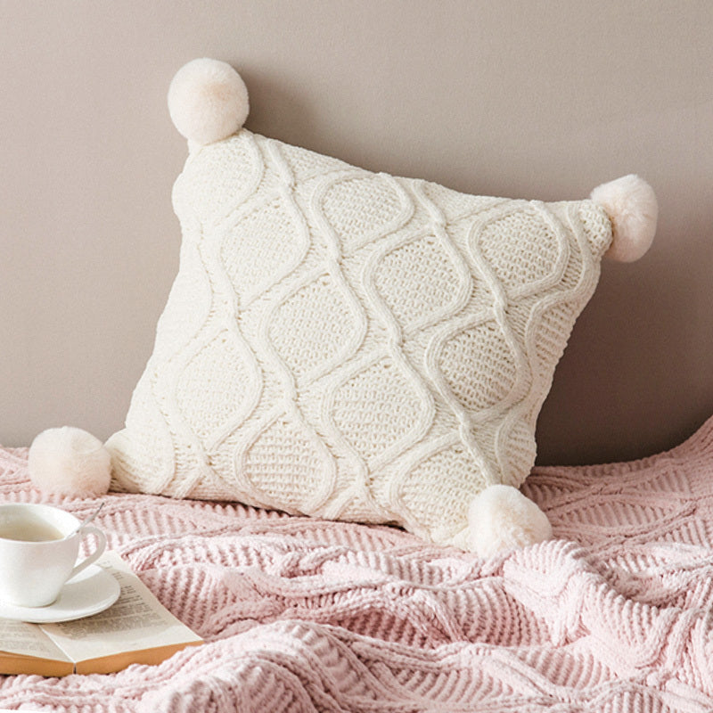 HKM-134227 Knitted Nordic Style Wind Ball Pillow - 45x45cm, Available in Snow Ball Colors