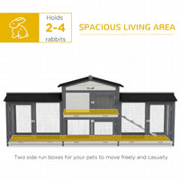 HKM-1342397 Deluxe Wooden Rabbit Hutch with Run and Removable Cleaning Trays for Small Animals, Light Gray, 90.5"